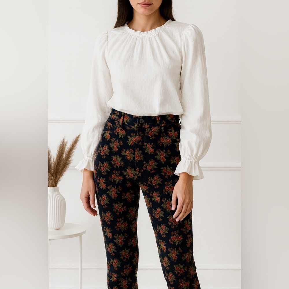 Jones New York vintage Black Floral velour Pants size 8
